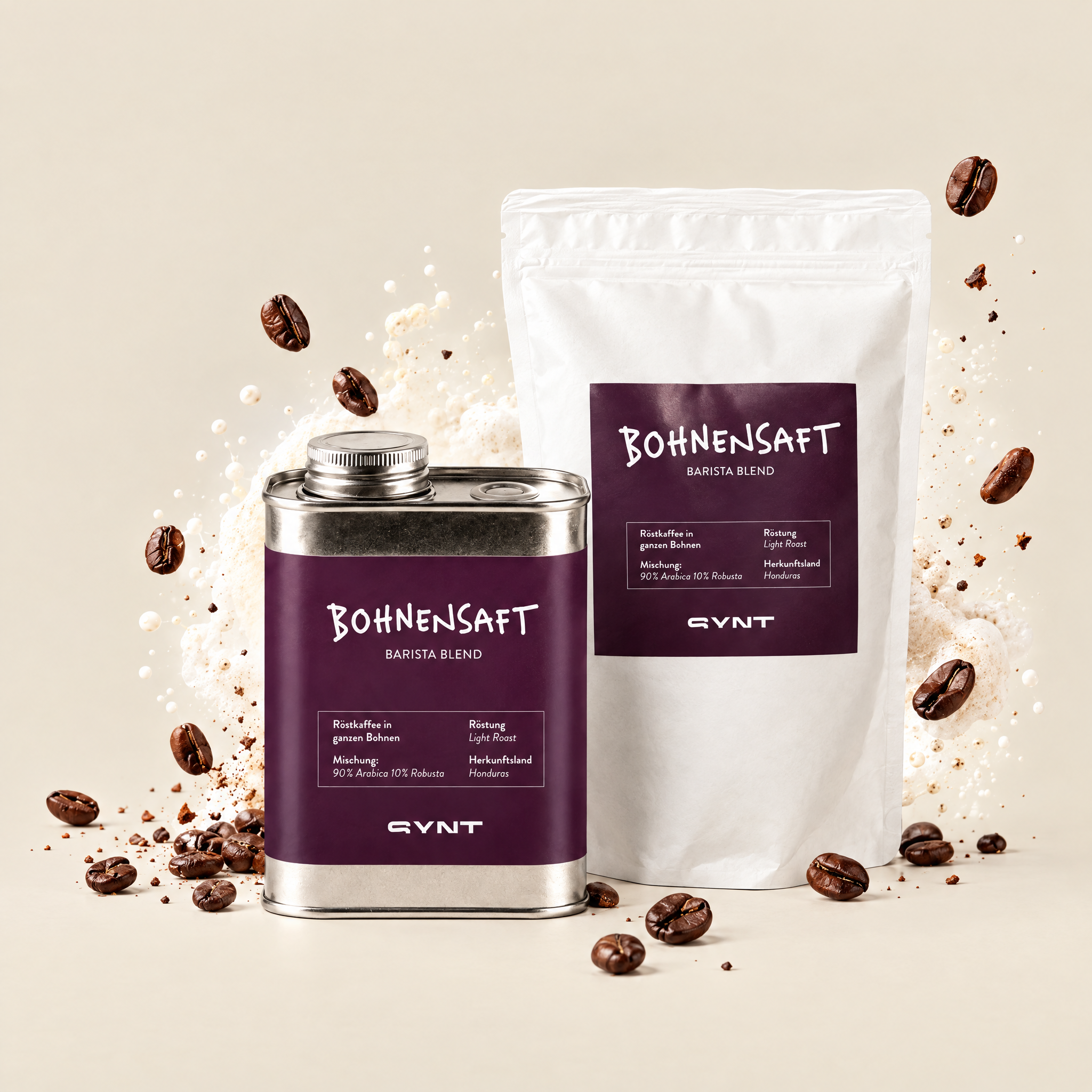 Bohnensaft Dose und Refill zusammen